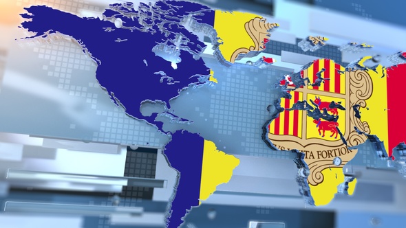 Andorra Flag Inside The Shape Of World Map Transition