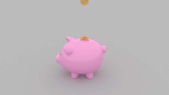Coins Falling Into Piggy Bank