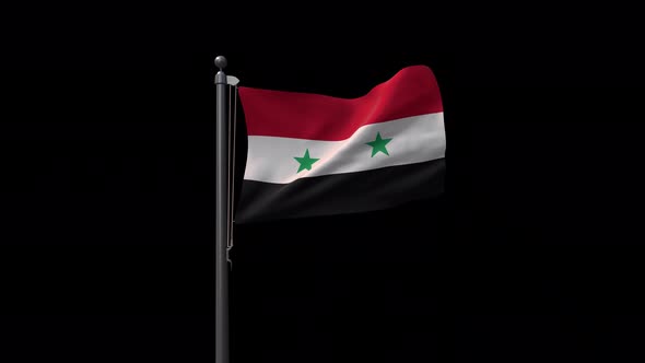 Syria Flag On Flagpole With Alpha Channel 4K