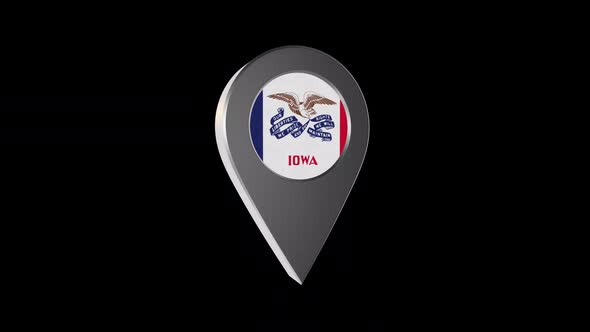 3d Animation Map Navigation Pointer With Iowa Flag With Alpha Channel - 2K