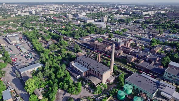 Buildings and Materials Warehouse in the Industrial City Zone From Above