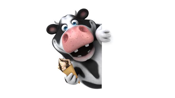 Fun 3D cartoon cow with an ice cream