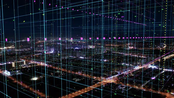 smart Connected city skyline. Futuristic network concept, city Technology.