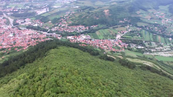 Aerial view of Bosnian pyramids with Visoko village in the valley