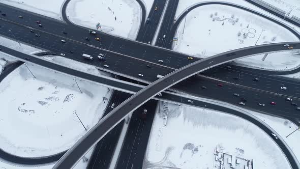 Freeway Intersection Snow-Covered in Winter