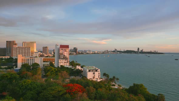 Time lapse of beautiful Pattaya city around sea ocean bay in Thailand