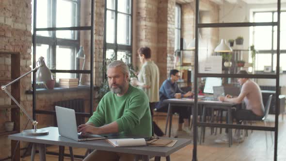 Middle Aged Businessman Working at Desk in Office