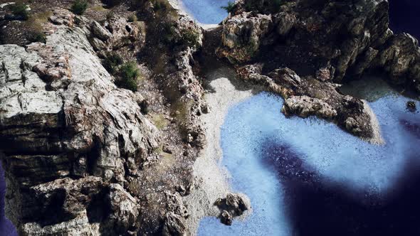 Aerial View From Flying Drone of Rocky Island in Atlantic Ocean