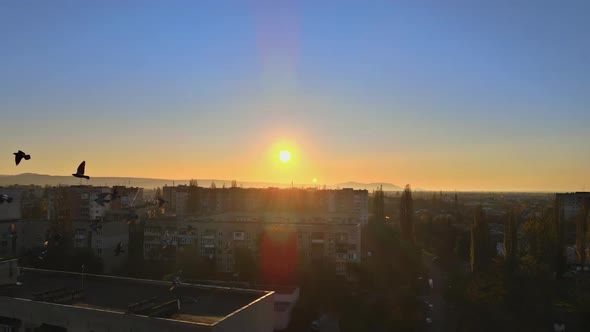 Panoramic View of Old Uzhhorod Ukraine View Panoramic Sunrise Sundown Sky in the City