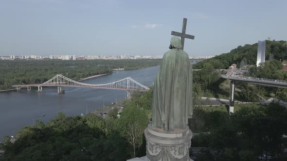 Kyiv, Ukraine: Monument To Volodymyr the Great. Aerial View, Flat, Gray