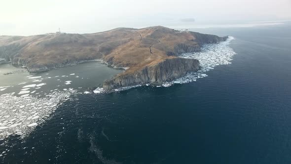 Drone View of Cape Bruce Covered with Yellowed Grass