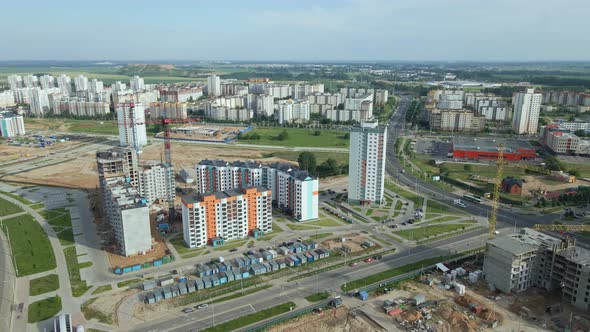 Aerial View Of The New Urban Development. New Houses Are Being Built.