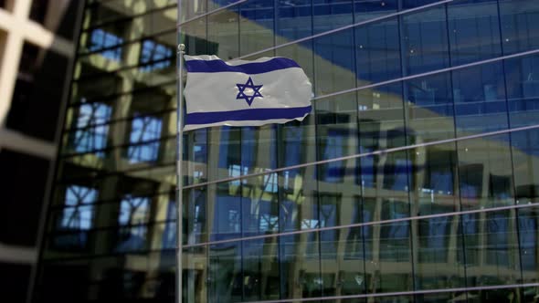 Israel Flag Waving On A Skyscraper Building