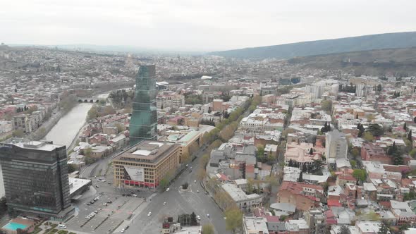 Flying over Shota Rustaveli Avenue, Tbilisi, Georgia 2020 april