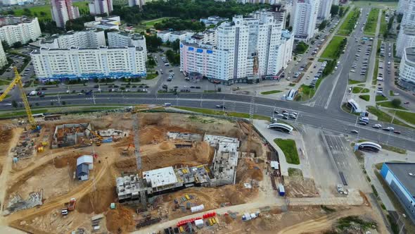 Aerial Photography Of The Construction Site. Start Of Construction Of A Modern City Block.