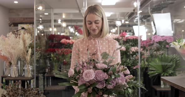 Happy Florist Made A Bouquet, Portrait Of Smiling Florist