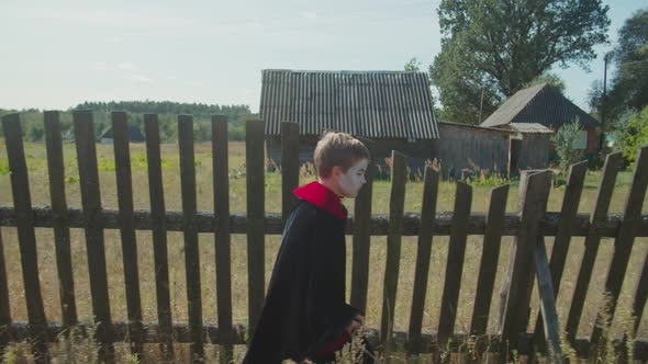 Cute Boy in Halloween Costume Going for Treats