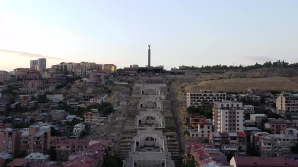 Zoom in Drone Shot of Center of Yerevan Cascade