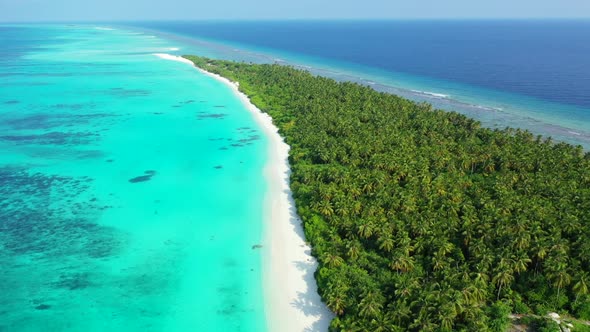 Aerial top view panorama of paradise sea view beach adventure by blue water with white sand backgrou