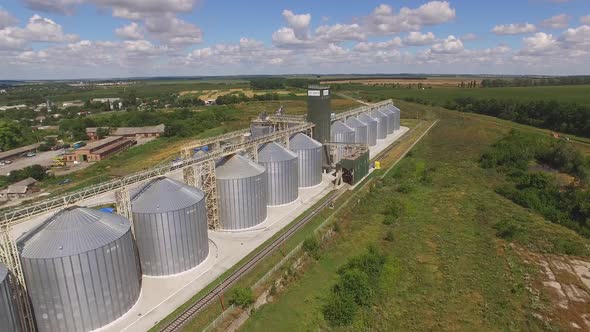 Aerial View of Grain Bins.