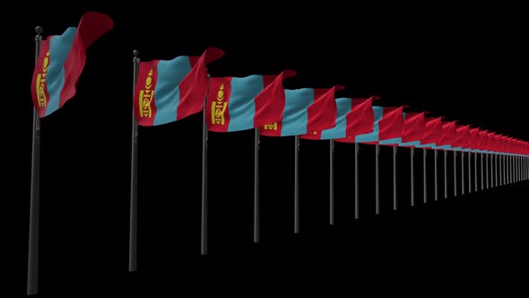 Row Of Mongolia Flags With Alpha 2K