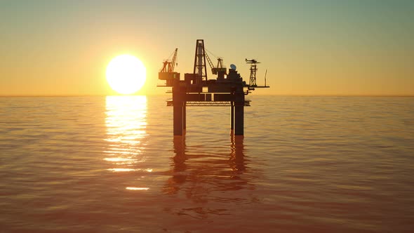 Oil Drilling Platform At Sunset