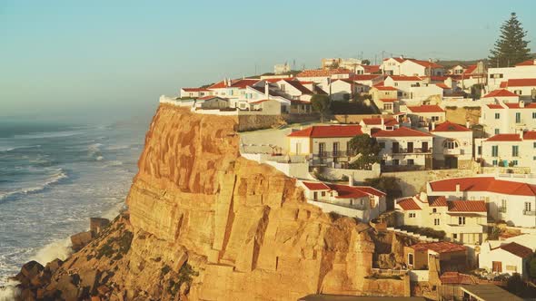 Aerial Drone View of Portugal Coastal Town with Houses in Housing Market in Sintra, Lisbon, Europe,