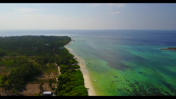 Aerial top down nature of paradise lagoon beach adventure by transparent sea and white sand backgrou
