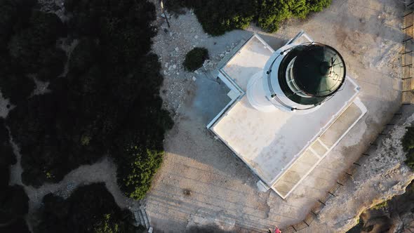 Top down view of Cape of Ducato, famous lighthouse of Greek island Lefkada.