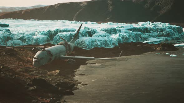 Old Broken Plane on the Beach of Iceland
