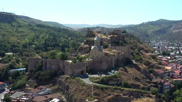 Aerial Drone Zoom in of Mtatsminda Church in the Summer, Tbilisi