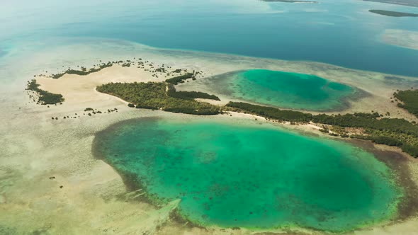 Bay with Tropical Islands and Coral Reef