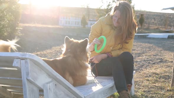 Girl Playing With The Corgi On A Lawn 10