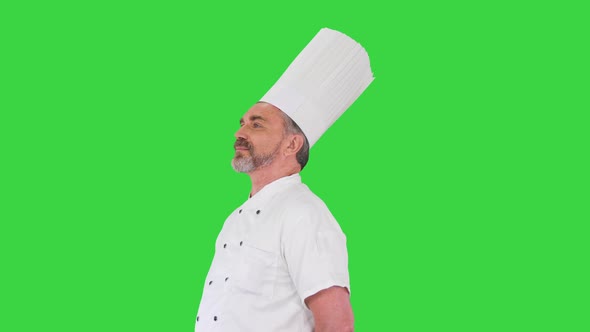 Confident Caucasian Chef Standing Doing Nothing on a Green Screen Chroma Key