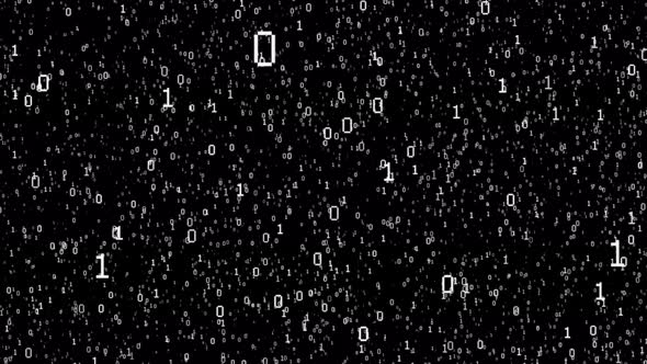 Digital Technology Binary Code Flying on Isolated Black Background