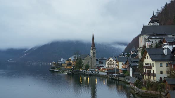 Timelapse video of Hallstatt in Austria at early morning