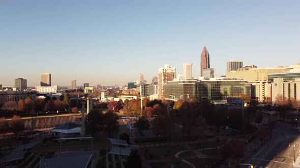 Aerial Reveal Centennial Olympic Park And Downtown Atlanta Ga Usa