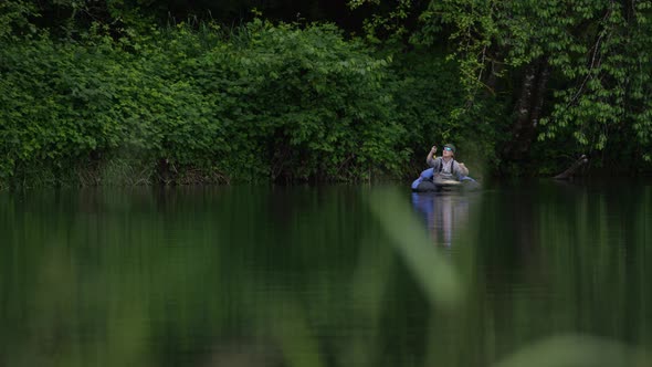 Fly fishing on lake