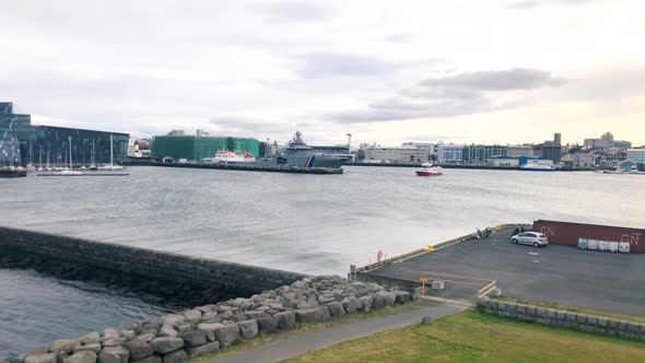 Panoramic Aerial View of Reykjavik Port Iceland