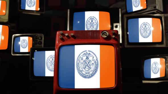 Flag of New York City and Retro TVs.