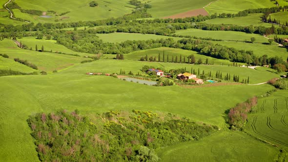 Flying over the beautiful Tuscany Italy landscape