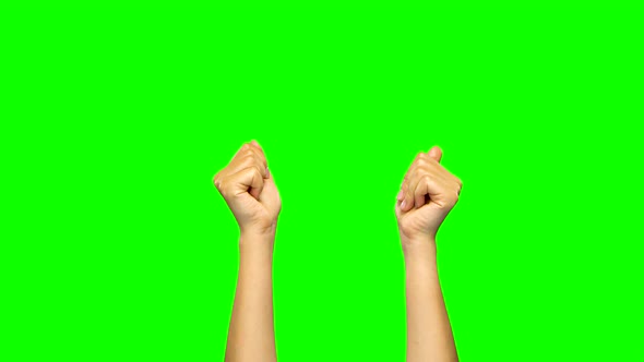 Hands Clenching, Unclenching Fists, Threatening Finger. Green Screen. Close Up.