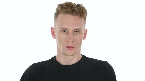 Confused Scared Afraid Young Man on White Background