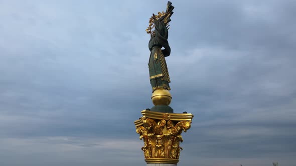 Aerial Shot The City Kyiv. Monument Of Independence Of Ukraine02