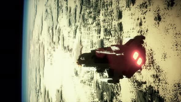 Big Spaceship on the Earth Orbit. Elements Furnished By Nasa alt