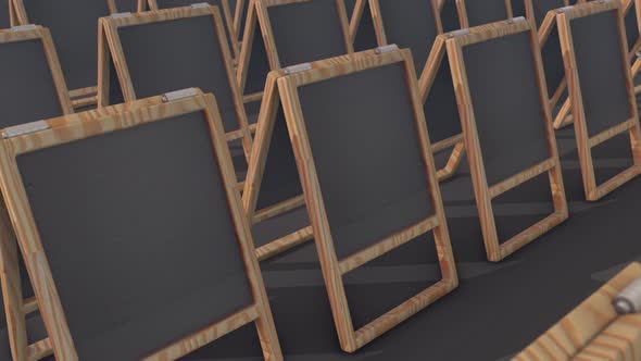 A Lot Of Blank Outdoor Chalkboard Stands In A Row 4k