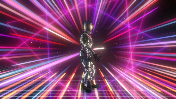 Astronaut Dance Disco on Retro-futuristic 80's Background alt