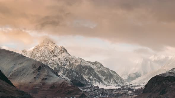 Mtskheta-Mtianeti Region, Georgia. Villages Pansheti, Arsha And Sioni During Morning Sunrise