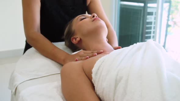 Woman Gets Shoulder Massage Spa By Therapist