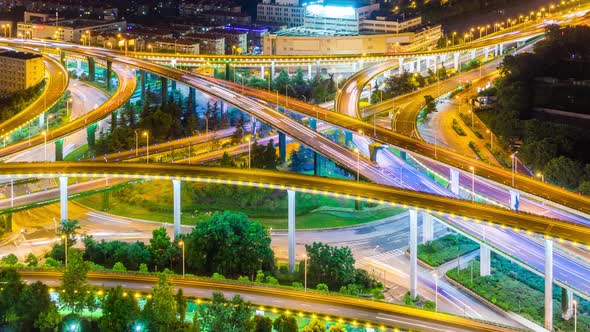 Time lapse of the busy interchange traffic in city